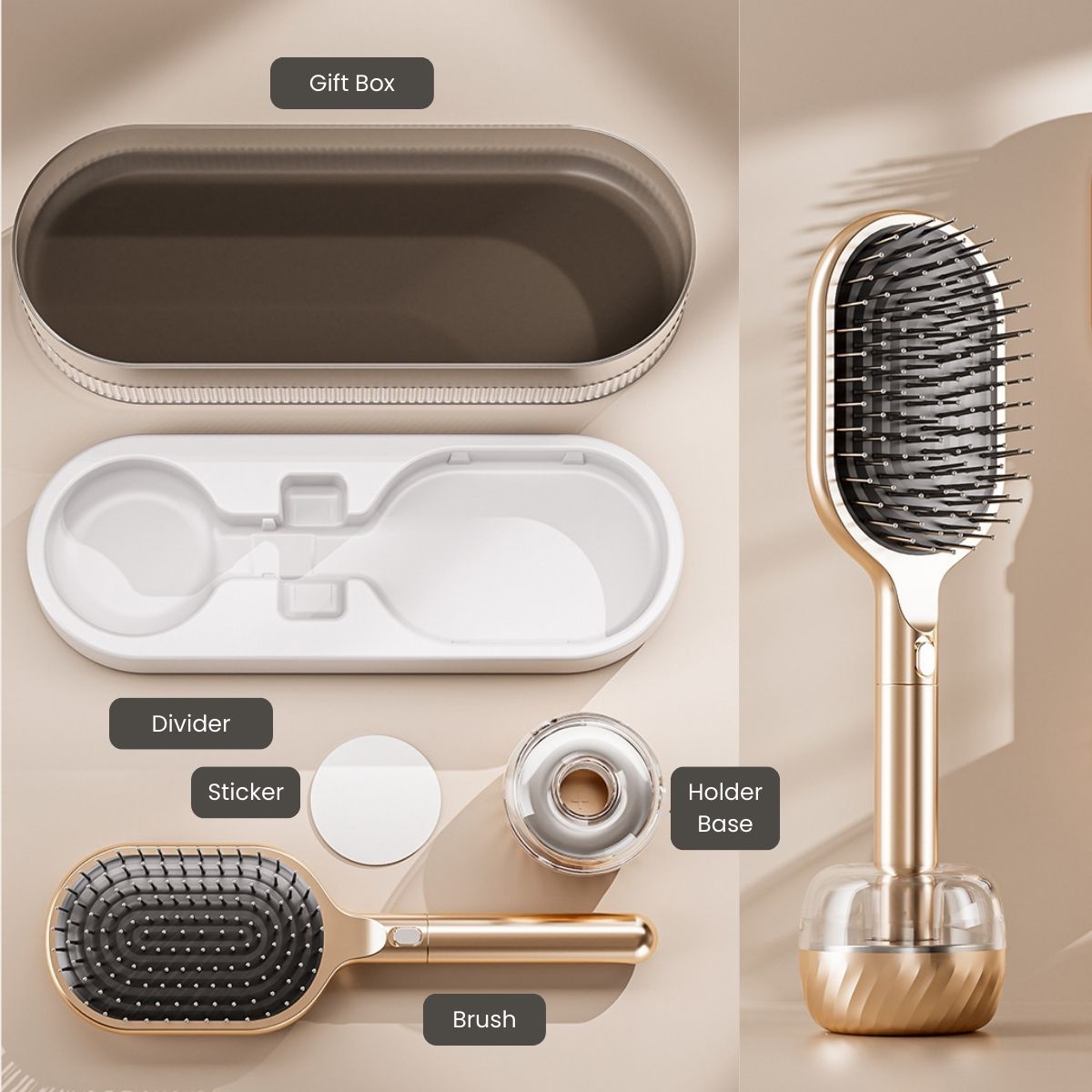 Air Cushion Massage Hair Brush Set with Wall Mount Holder Base - Black VXN Beauty