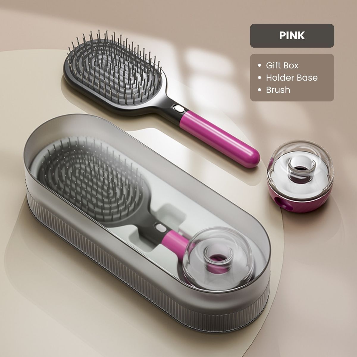 Air Cushion Massage Hair Brush Set with Wall Mount Holder Base - Pink VXN Beauty