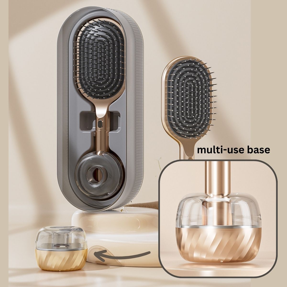 Air Cushion Massage Hair Brush Set with Wall Mount Holder Base - Pink VXN Beauty