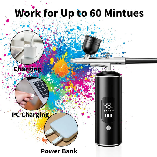 Pink Portable Wireless Airbrush Kit, ideal for nail art, painting, cake decoration, and makeup. Rechargeable design, perfect for both amateurs and professionals. VXN Beauty