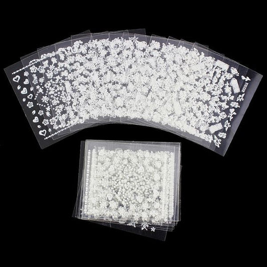 White nail decorations flowers stickers, 10 sheets VXN Beauty