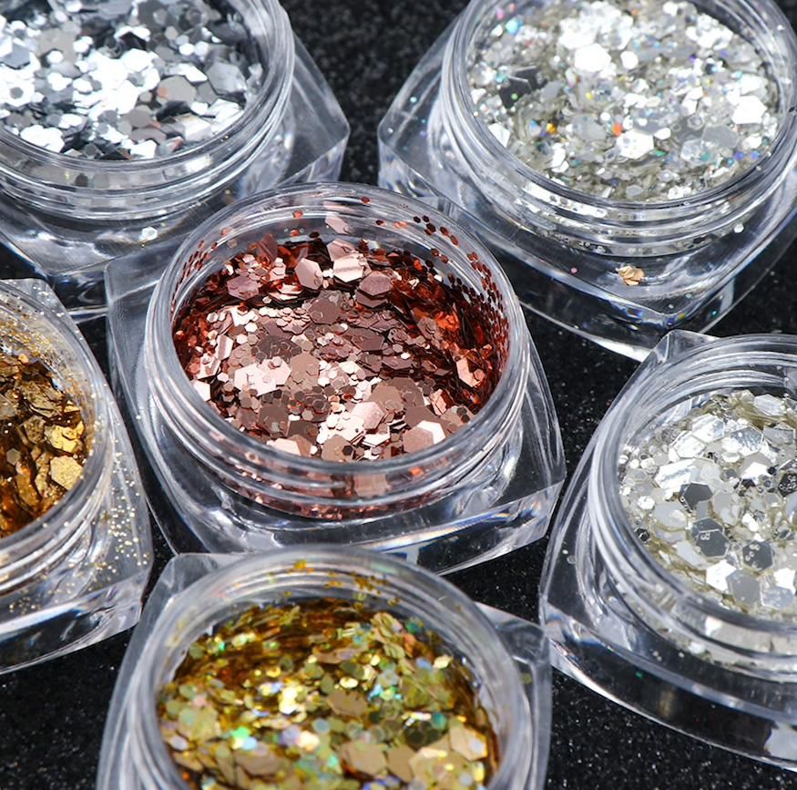 6pcs multi-color nail glitter decorations VXN Beauty