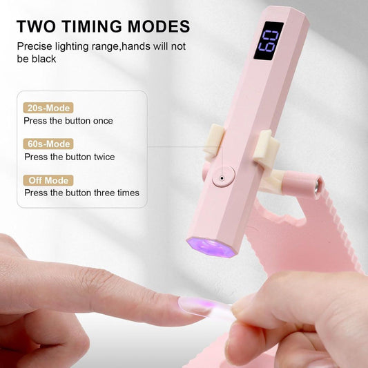 Mini UV LED Nail Lamp With Digital Display, USB Rechargeable Gel Nail Dryer With 2 Timer Modes And Adjustable Stand For Home Manicure, Pink, 10.3 cm VXN Beauty