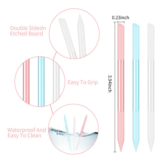 3 Pcs Glass Cuticle Pusher Nail File Cuticle Manicure Stick Remover Cuticle Tool Set Double Sided Crystal Glass with Grit Cuticle Care Stick for Women Girls Nail Salons Homes(Pink,Blue,Transparent) VXN Beauty
