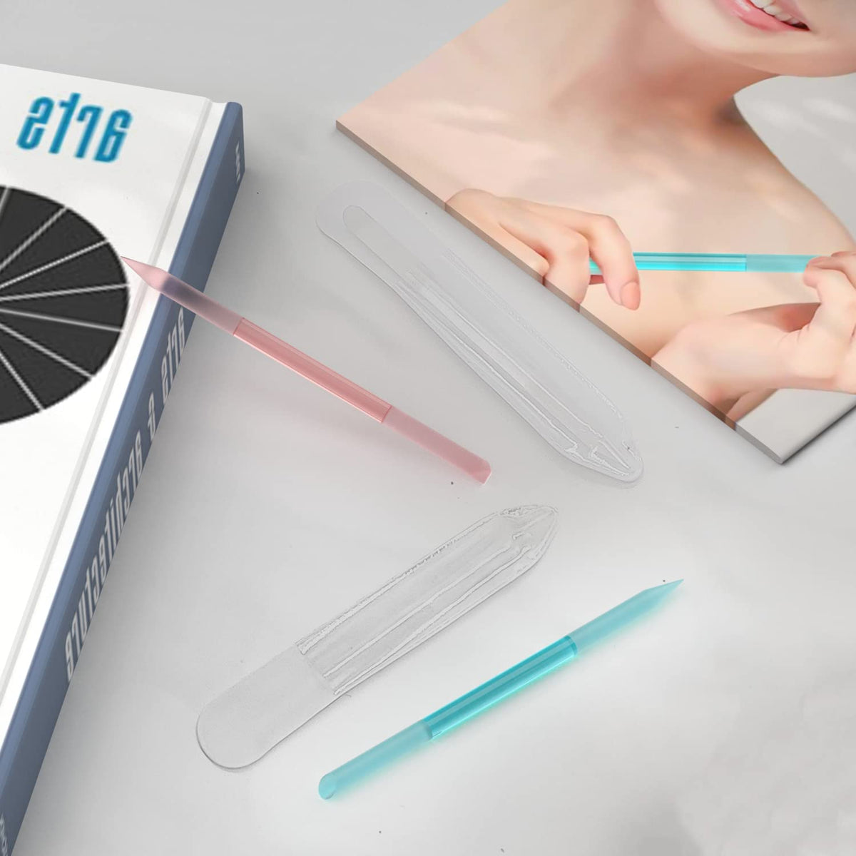 3 Pcs Glass Cuticle Pusher Nail File Cuticle Manicure Stick Remover Cuticle Tool Set Double Sided Crystal Glass with Grit Cuticle Care Stick for Women Girls Nail Salons Homes(Pink,Blue,Transparent) VXN Beauty