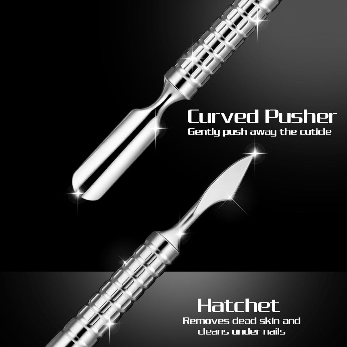 Dual Head Nail Cuticle Pusher Tool, Nail Scraper Stainless Steel Curved & Chisel Edge for Women Home Manicure Pedicure Tools Professional Tool for Cuticle Work (Silver) VXN Beauty