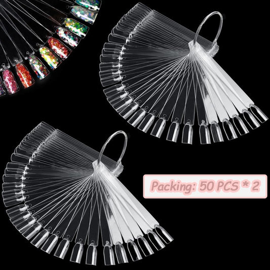 100 transparent nail sticks in wave shape, nail polish sticks, nail display sticks, transparent plastic pointed color sticks with metal ring for salons and beginners VXN Beauty