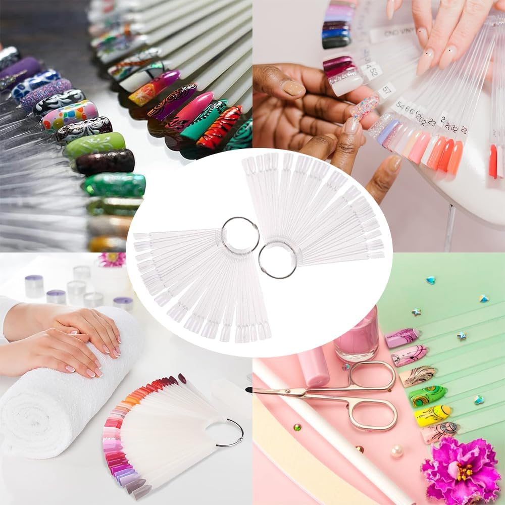 100 transparent nail sticks in wave shape, nail polish sticks, nail display sticks, transparent plastic pointed color sticks with metal ring for salons and beginners VXN Beauty