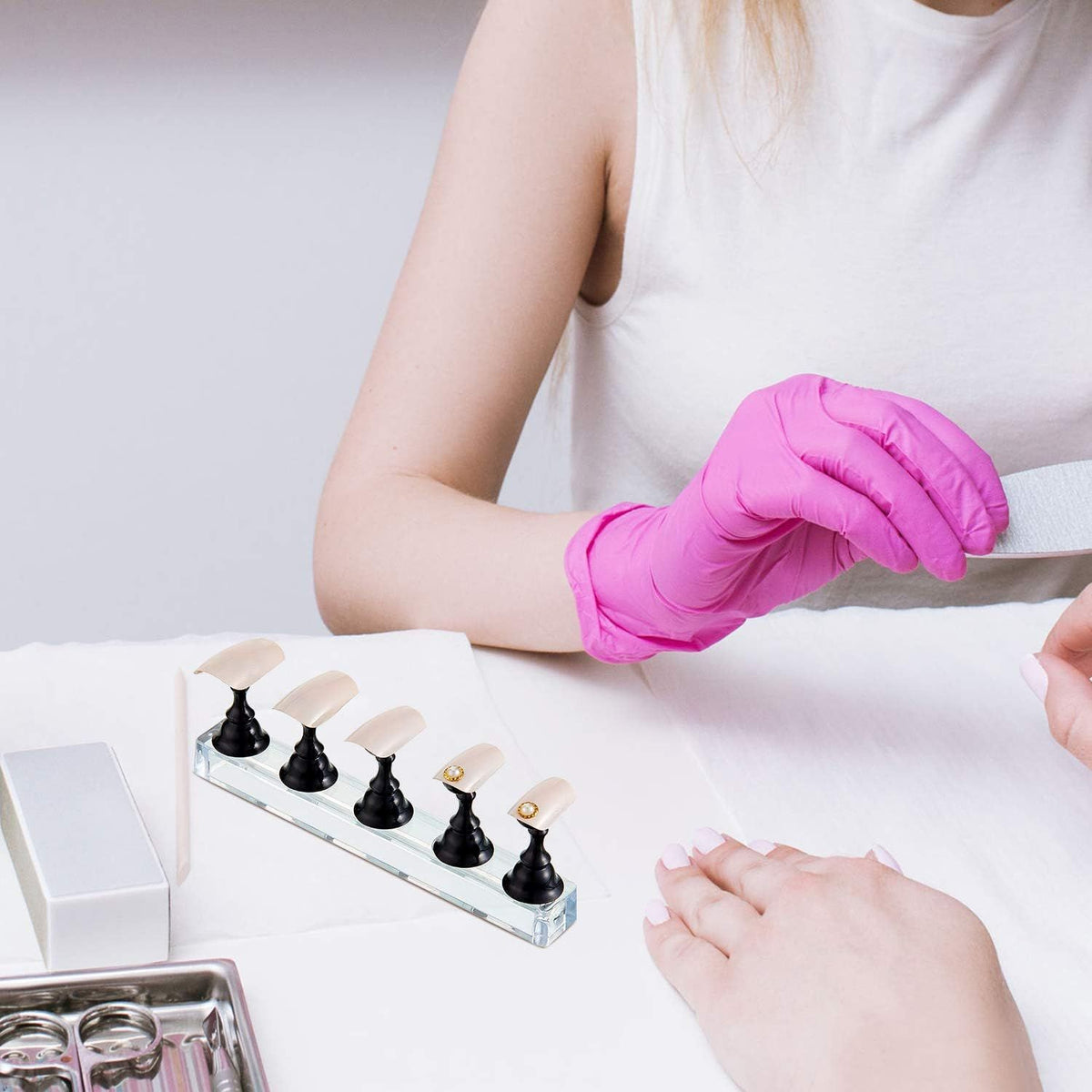 10Pcs Nail Stand for Press on, Fake Acrylic Nail Stand, Nail Display Practice Stands with Magnetic Base, Nail Tip Holders DIY VXN Beauty