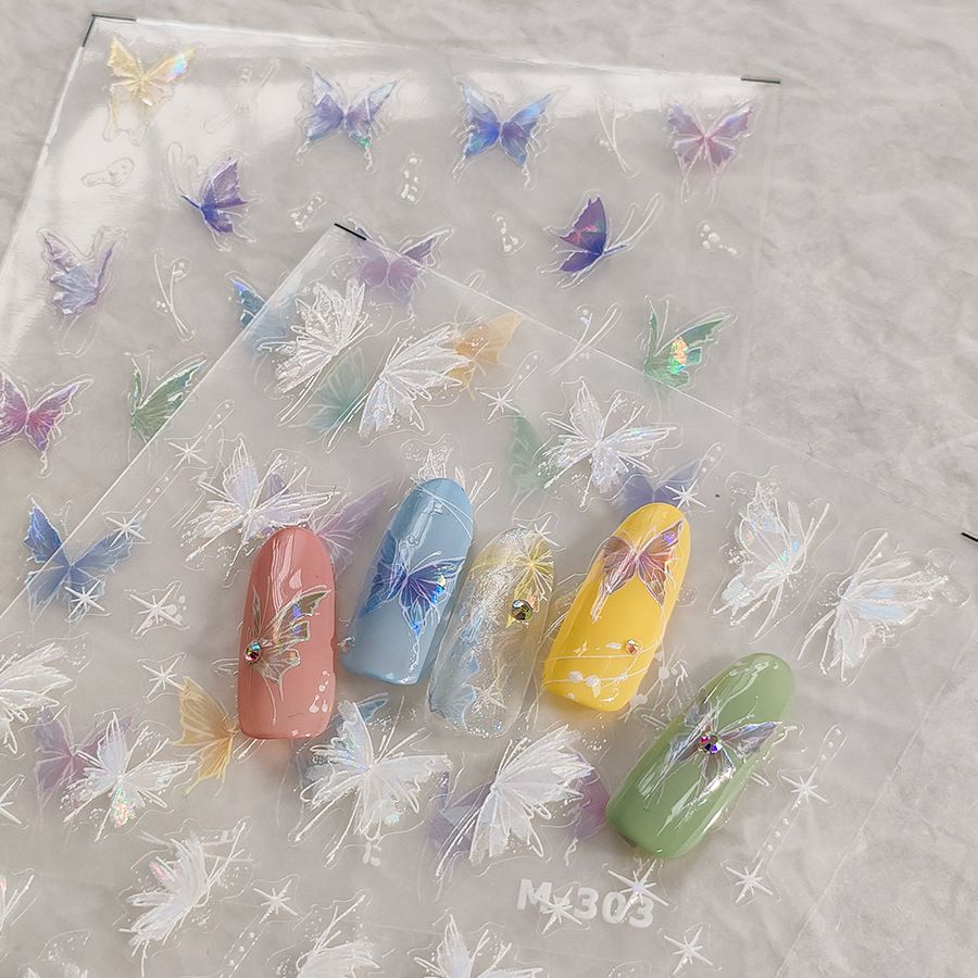 2PCS Butterfly Nail Art Foils Transfer Stickers Holographic Foil Nail Art Supplies Nail Decals Adhesive Designs Nails DIY VXN Beauty