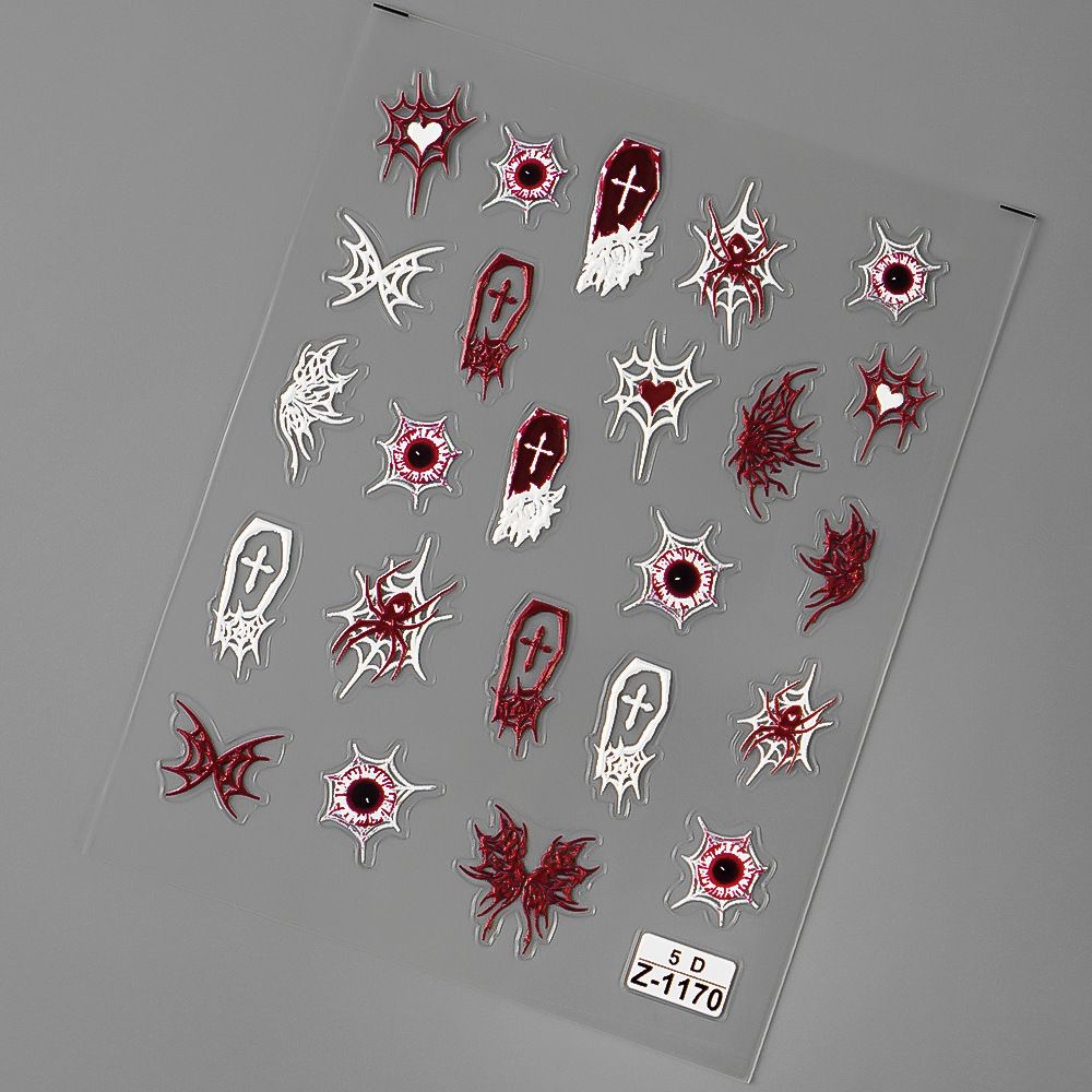 Halloween Theme Nail Art Stickers 5D Embossed Self-Adhesive Nail Decal Horrible Ghost Spider Nail Applique Nail Charm VXN Beauty