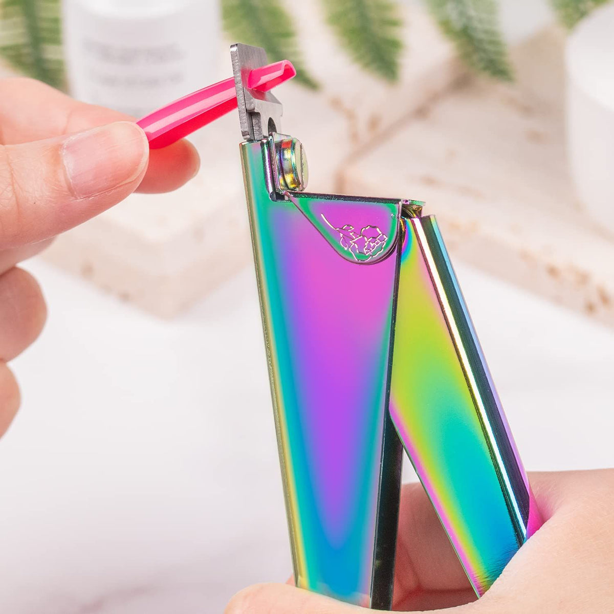 Nail Clippers for Acrylic Nails, Chameleon Premium Metal Acrylic Nail Clippers, Stainless Steel Rainbow Color Trimmer VXN Beauty