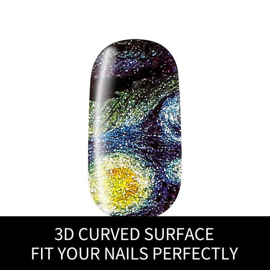 3D Van Gogh's Starry Night Fullnail Stickers, Full Nail Starry Sky Art Gel Nail Polish Sticker Decals, Shimmery Glittery VXN Beauty