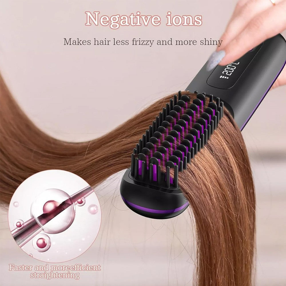 Black Hair Straightener Brush Travel Mini Rechargeable Hair Styler Fast Heating VXN Beauty