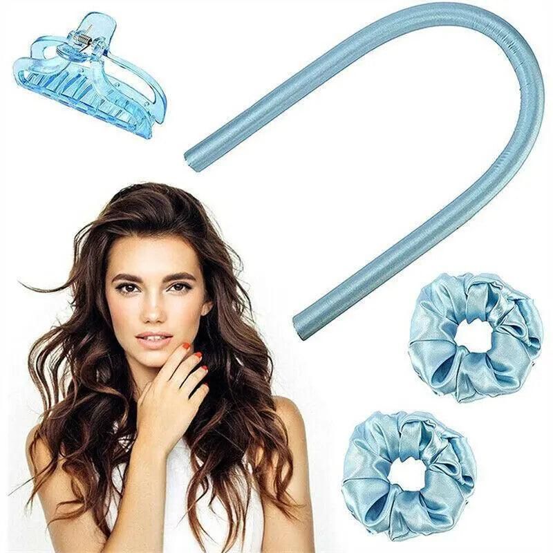 Heatless Curling Rod Headband Silk Curling Ribbon Hair Roller Lazy Curler Sets - 3Pcs/Set A (Blue,No Clip) VXN Beauty