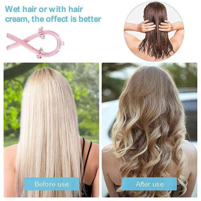Heatless Curling Rod Headband Silk Curling Ribbon Hair Roller Lazy Curler Sets - 3Pcs/Set A (Pink,No Clip) VXN Beauty