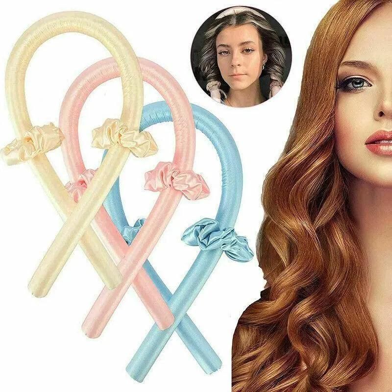 Heatless Curling Rod Headband Silk Curling Ribbon Hair Roller Lazy Curler Sets - 3Pcs/Set A (Pink,No Clip) VXN Beauty