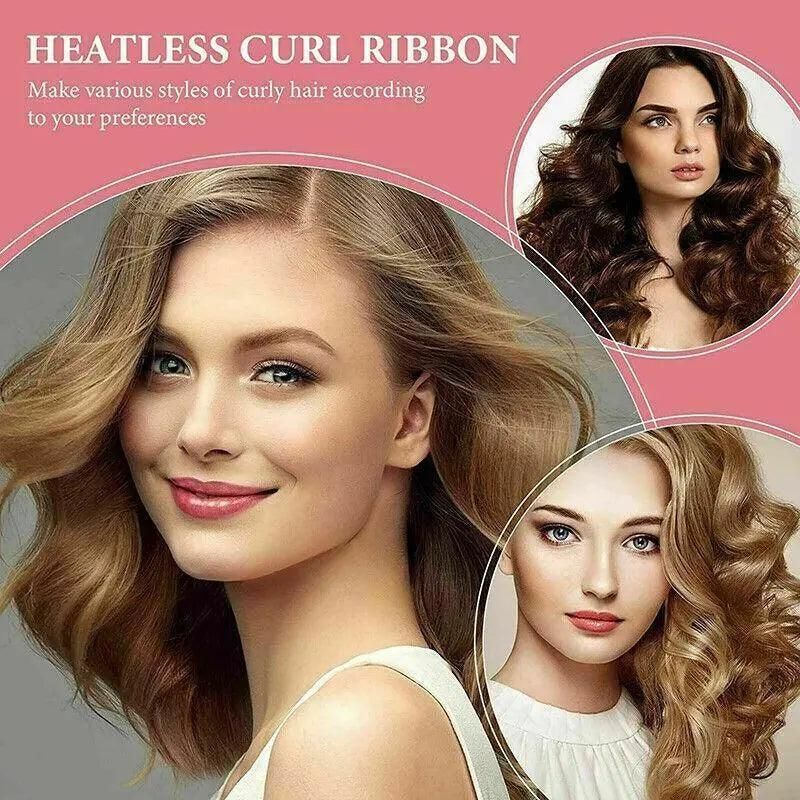 Heatless Curling Rod Headband Silk Curling Ribbon Hair Roller Lazy Curler Sets - 4Pcs/Set B (Beige,With Clip) VXN Beauty