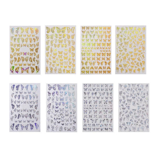 3D Nail Butterfly Design Sticker Decor Decal Holographic Laser Nail Art Sticker - Silver L-01 VXN Beauty
