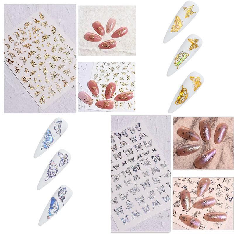 3D Nail Butterfly Design Sticker Decor Decal Holographic Laser Nail Art Sticker - Silver L-02 VXN Beauty