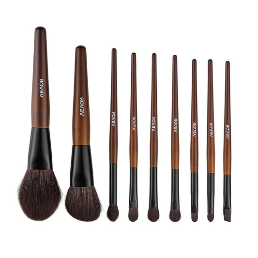 9-Piece Makeup Brush Set for Foundation Blending Eyeshadow, Professional Makeup Brush Kit with Soft Natural Wool & Vegan Synthetic Bristles, Ergonomic Wood Handle, Travel-Friendly Storage Bag VXN Beauty