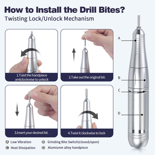 Purple High Speed Portable Nail Drill Set - Electric Nail File Set with 6 Nail Drill Bits VXN Beauty