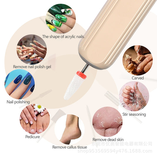 Khaki Pro Portable Electric Nail Drill Kit With 10 Bits - Fast, Quiet, Rechargeable VXN Beauty