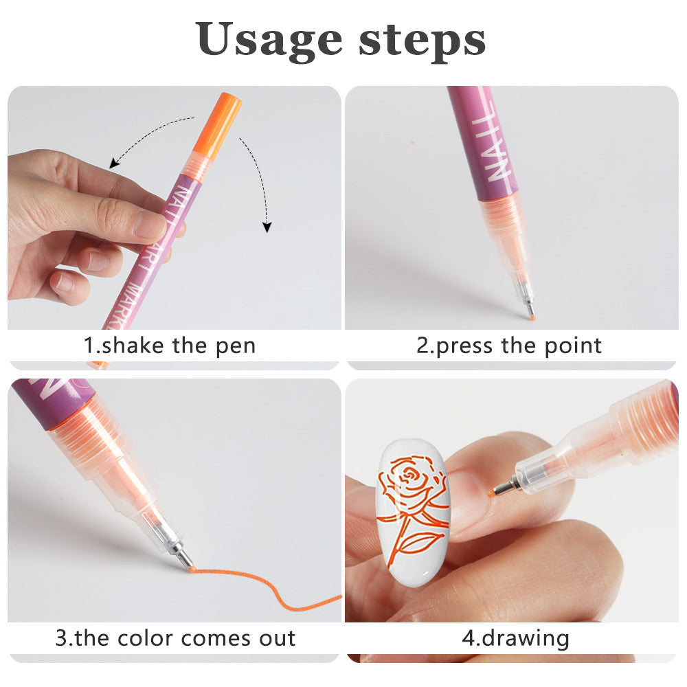 12 Piece Nail Art Graffiti Pen Set Acrylic Fine Tip Paint Markers for DIY Manicure & Salon Designs Waterproof Quick Dry VXN Beauty