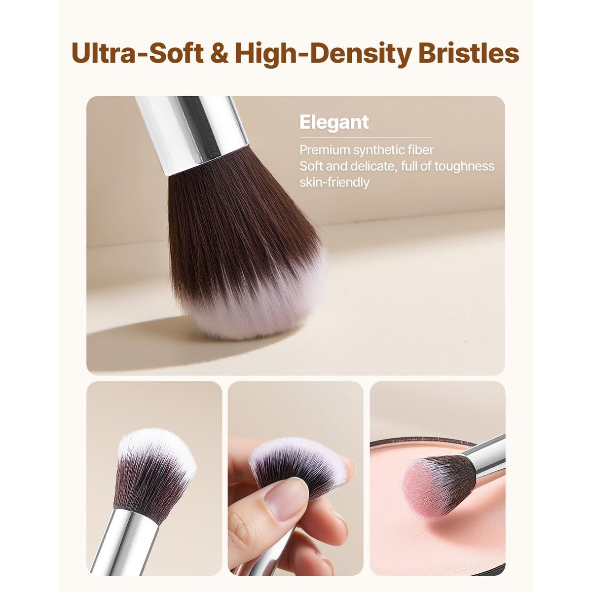 15-Piece Makeup Brush Set for Foundation Blending Eyeshadow, Professional Vegan Brushes with Soft Synthetic Bristles, Ergonomic Wood Handle & Aluminum Ferrule, Portable and Travel-Friendly VXN Beauty