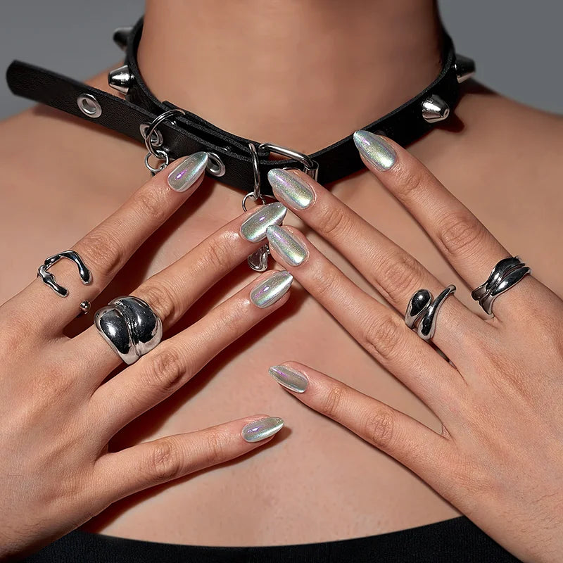 Chaos Chrome Almond Nails - Soft Gel Press On