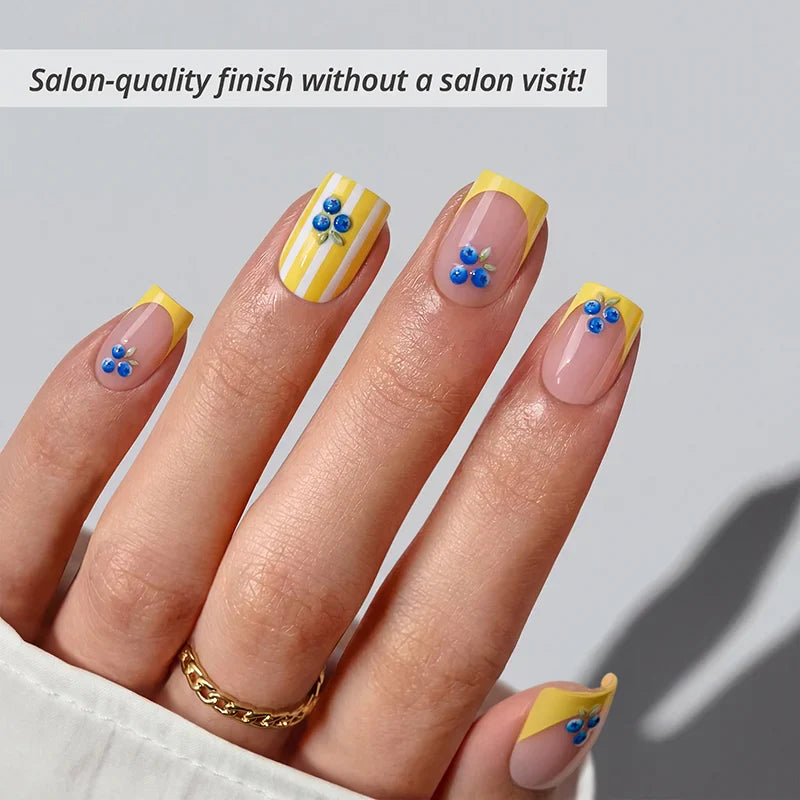 Blueberry Rain Square Nails - Soft Gel Press On