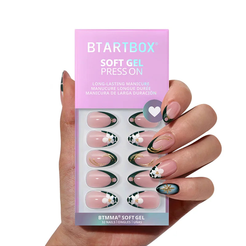 Green Romance Almond Nails - Soft Gel Press On
