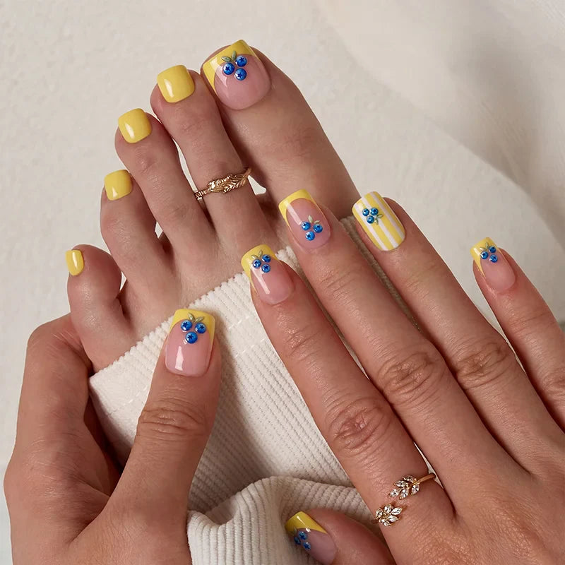 Blueberry Rain Square Nails - Soft Gel Press On