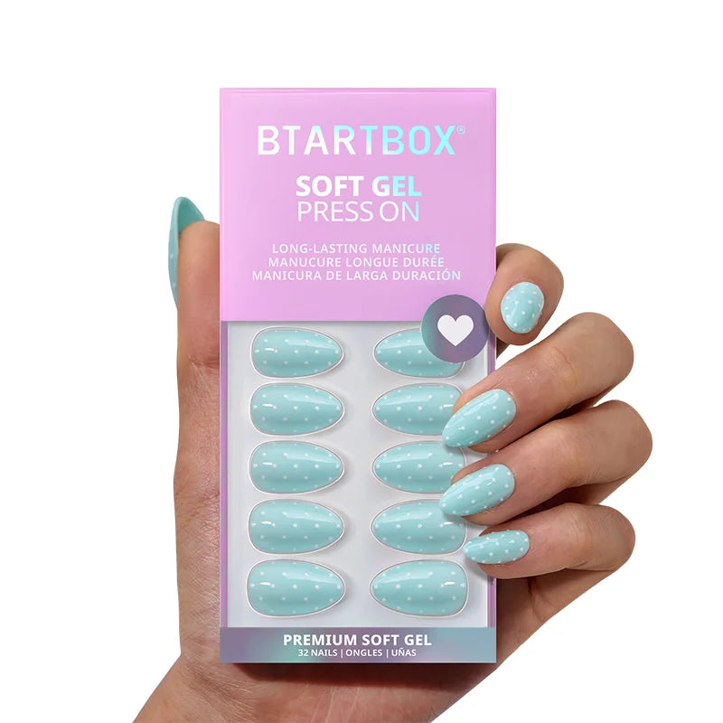 Dotted Overalls Almond Nails - Soft Gel Press On