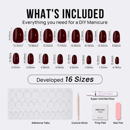 Collection of nail polish bottles, a tray, glue, and other tools for a DIY manicure setup.