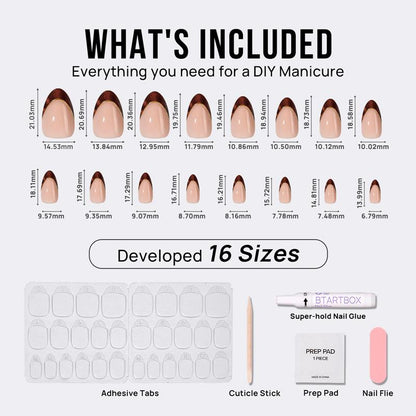 animal print french tip nails whats included in the box measurements sizes tabs glue cuticle stick prep pad nail file