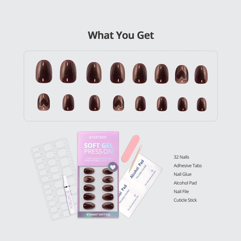 Heart Coffee Art Almond Nails - Soft Gel Press On