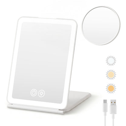 Embellir Portable Travel Makeup Mirror Rechargeable Makeup Mirror with Lights 10x Magnifier White VXN Beauty