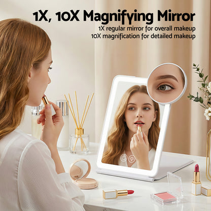 Embellir Portable Travel Makeup Mirror Rechargeable Makeup Mirror with Lights 10x Magnifier White VXN Beauty