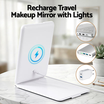 Embellir Portable Travel Makeup Mirror Rechargeable Makeup Mirror with Lights 10x Magnifier White VXN Beauty