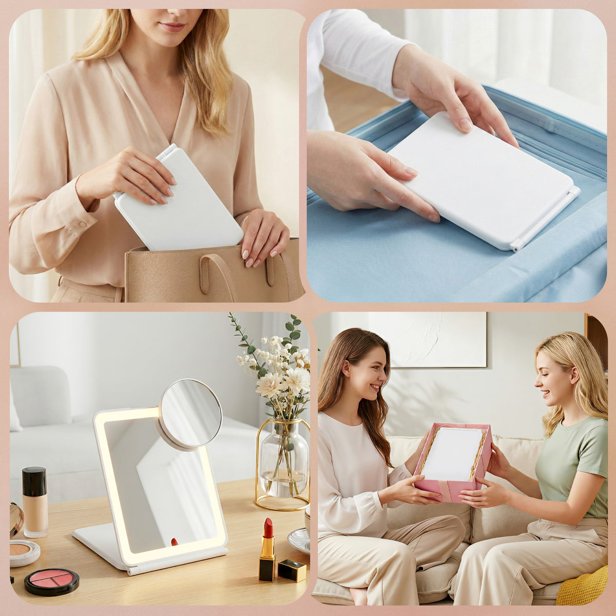 Embellir Portable Travel Makeup Mirror Rechargeable Makeup Mirror with Lights 10x Magnifier White VXN Beauty