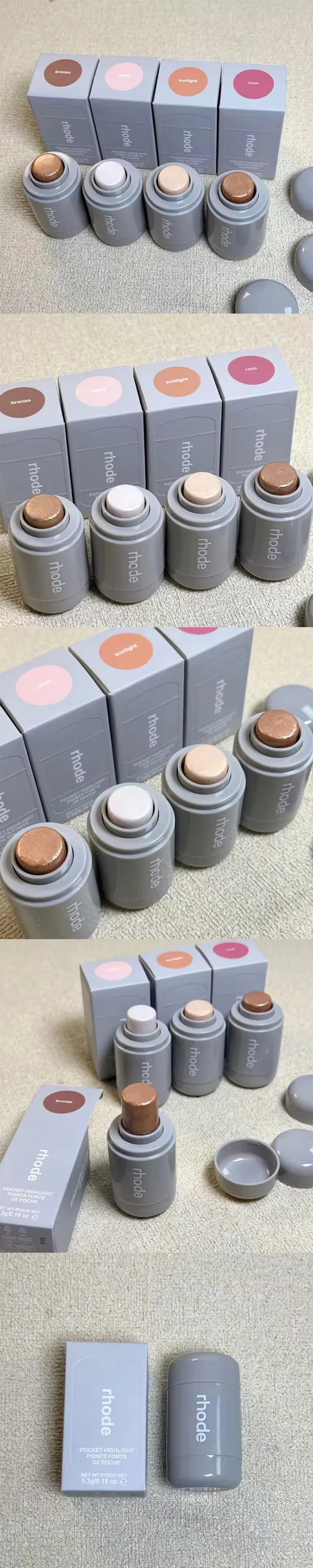 Rhode Shiny Highlight Stick, 4 Colors Glossy Bronzer, Sunlight Pearl Rose Multi-use Makeup Stick for Cheekbone & Lip VXN Beauty