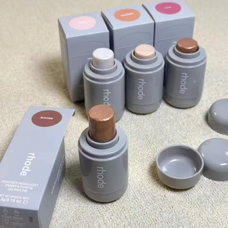Rhode Shiny Highlight Stick, 4 Colors Glossy Bronzer, Sunlight Pearl Rose Multi-use Makeup Stick for Cheekbone & Lip VXN Beauty