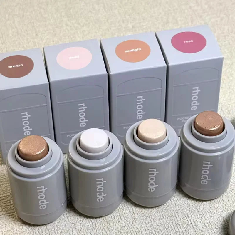 Rhode Shiny Highlight Stick, 4 Colors Glossy Bronzer, Sunlight Pearl Rose Multi-use Makeup Stick for Cheekbone & Lip VXN Beauty