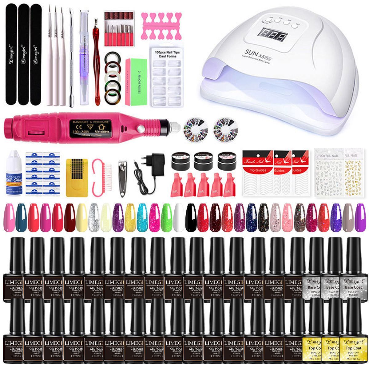 Nail Art Kit Gel Lamp Nail Grinder Nail Polishes Nail Art Tools Nail - Multi - Size 168-7 VXN Beauty