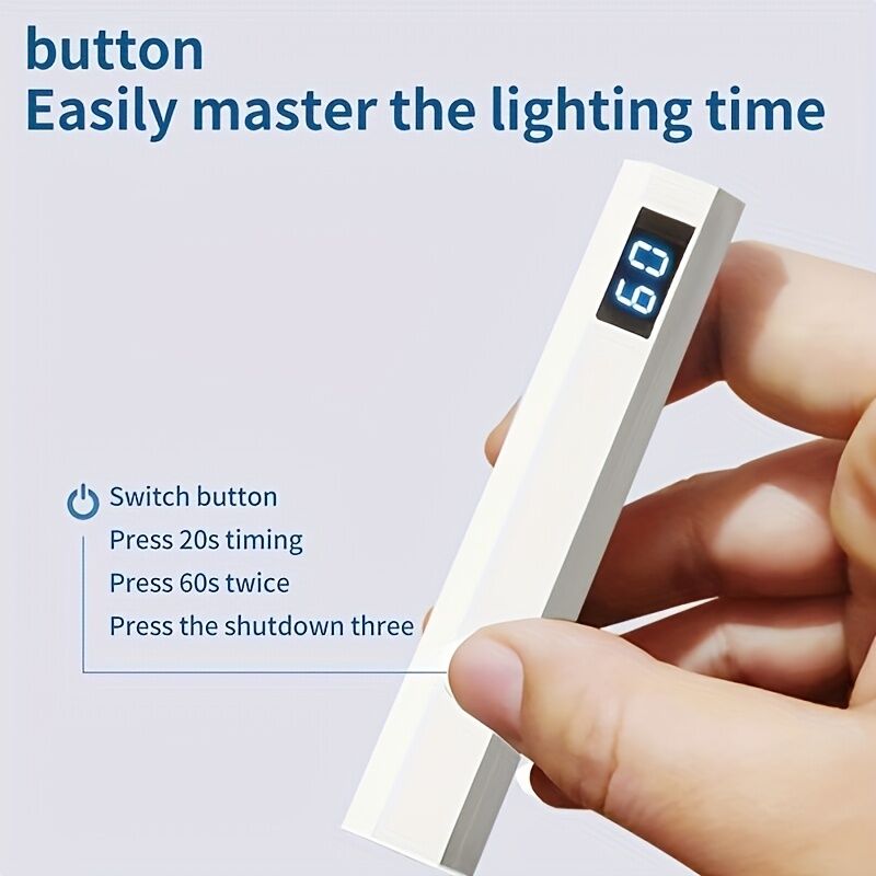 A compact portable gel nail polish lamp with a digital display — this wireless lamp lights up quickly and is perfect for home nail salons and travel. VXN Beauty