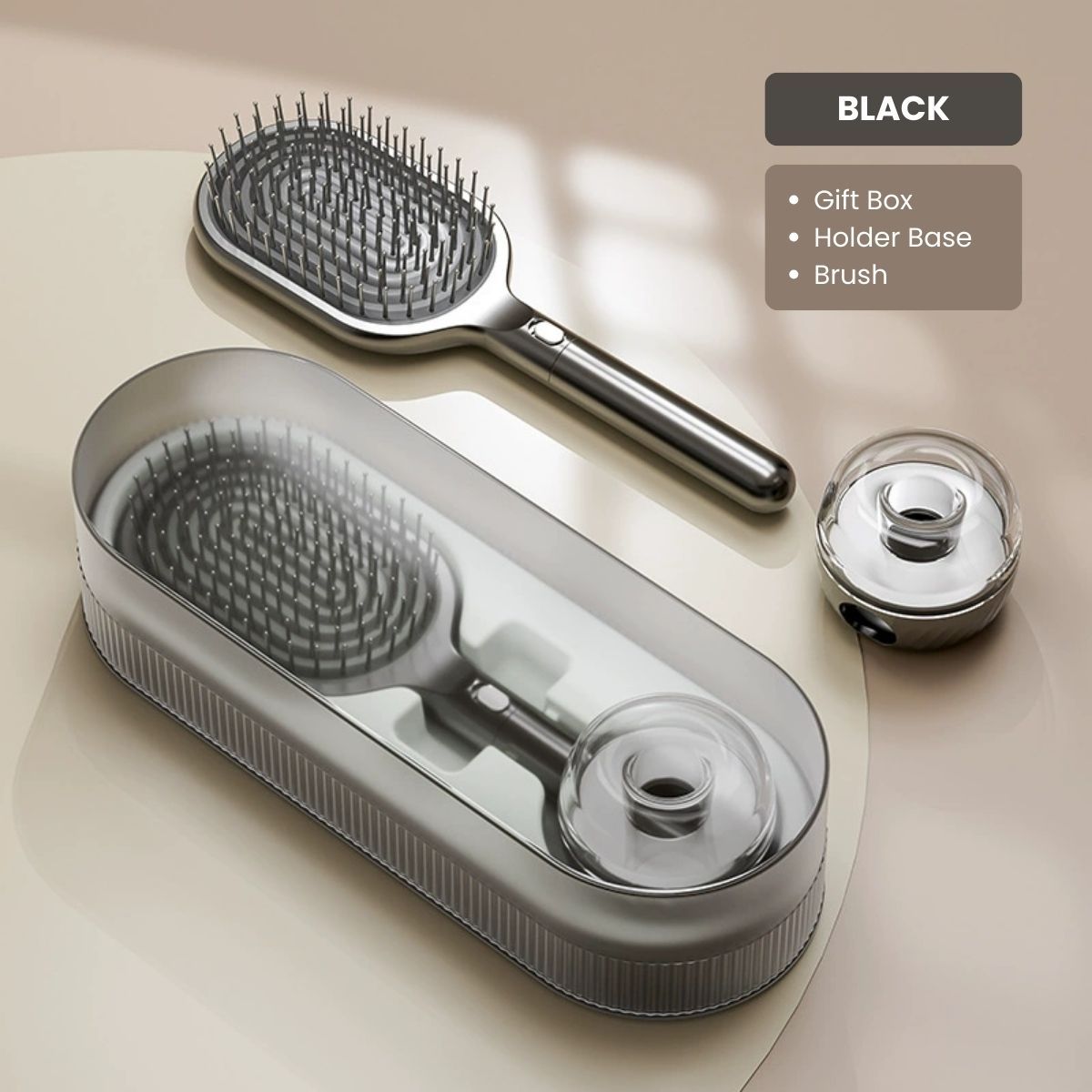 Air Cushion Massage Hair Brush Set with Wall Mount Holder Base - Black VXN Beauty