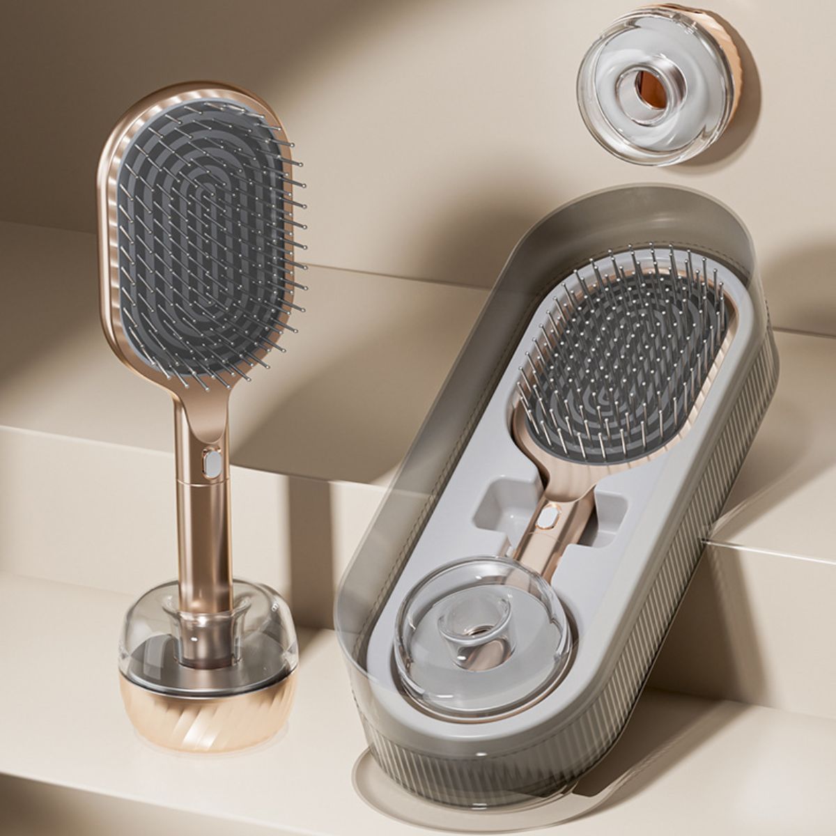 Air Cushion Massage Hair Brush Set with Wall Mount Holder Base - Black VXN Beauty