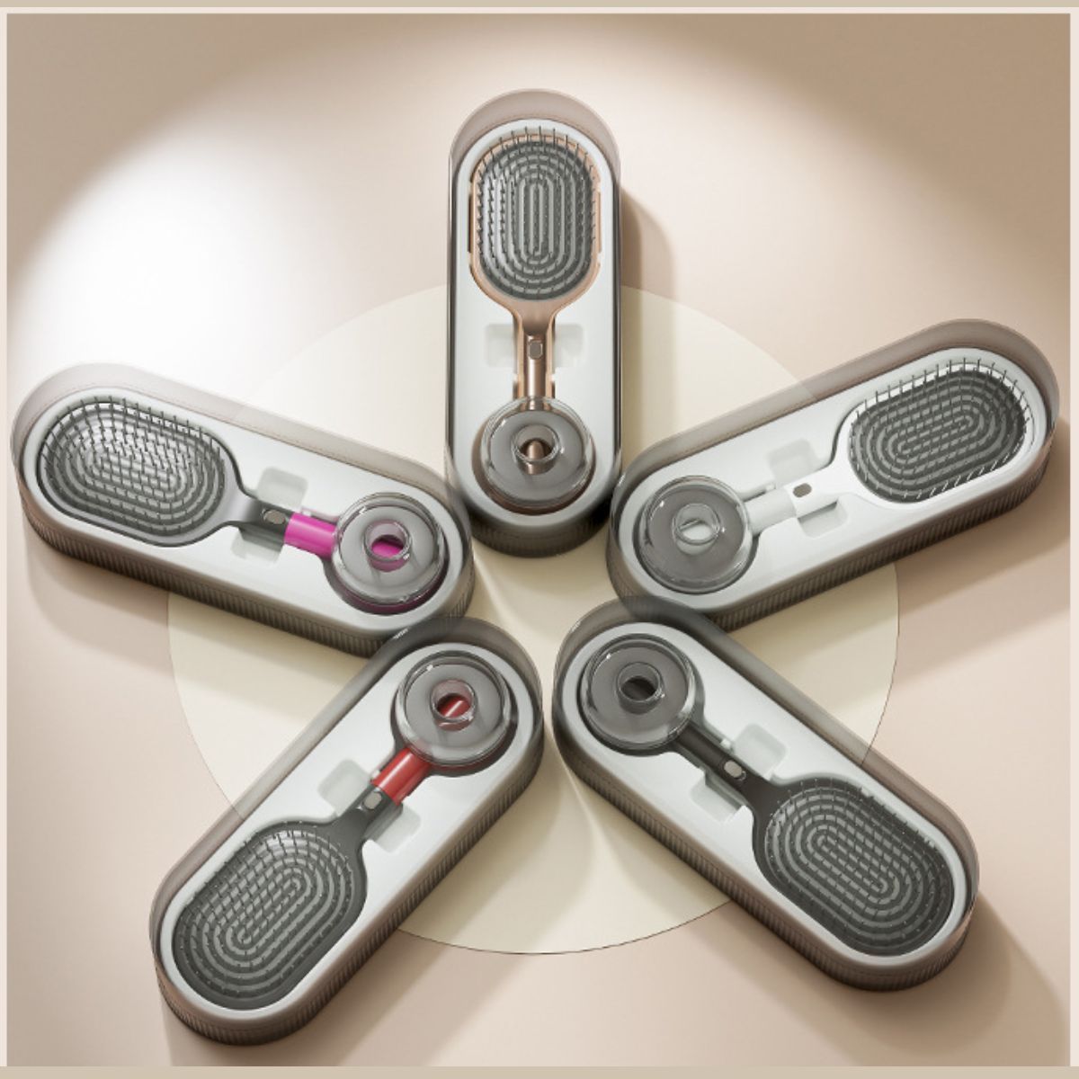 Air Cushion Massage Hair Brush Set with Wall Mount Holder Base - Black VXN Beauty