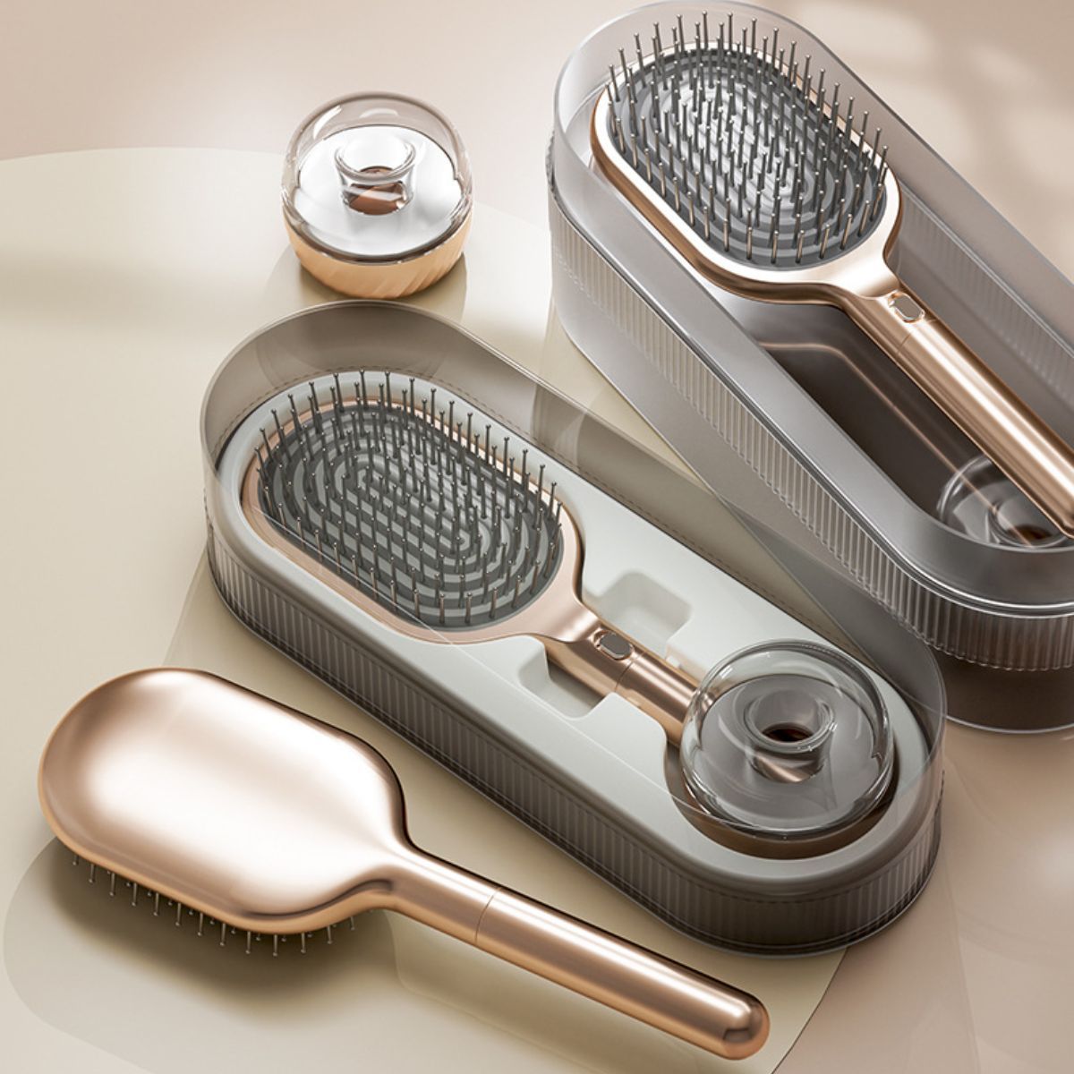 Air Cushion Massage Hair Brush Set with Wall Mount Holder Base - Golden VXN Beauty